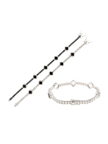 Silver Moissanite Black Agate Four-Leaf Clover Tennis Chain Bracelet 2 colors 28782955