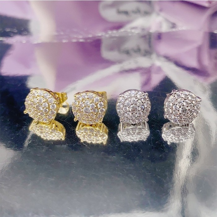 Hip-Hop Silver Moissanite Electroplated Earrings 2 colors 28782835