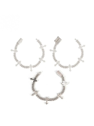 Silver Moissanite Cuban Cross Bracelet 28782918