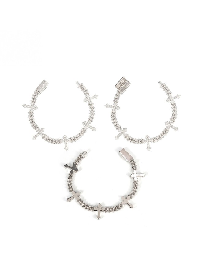 Silver Moissanite Cuban Cross Bracelet 28782918