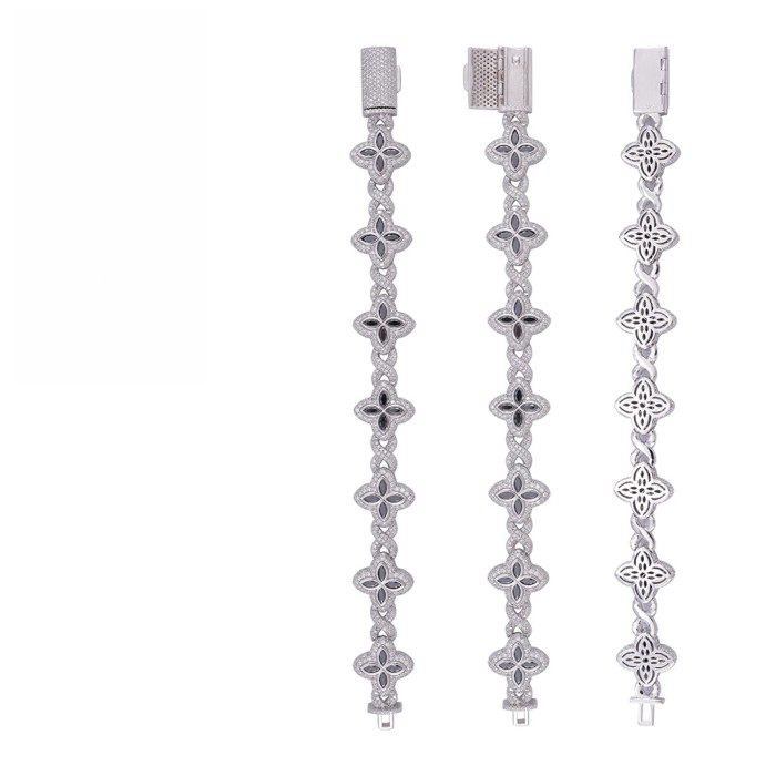 Silver-Plated Moissanite Four-Leaf Clover Cuban Bracelet 5 colors 28782943