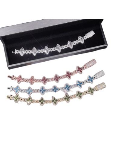 Silver-Plated Moissanite Four-Leaf Clover Cuban Bracelet 5 colors 28782943