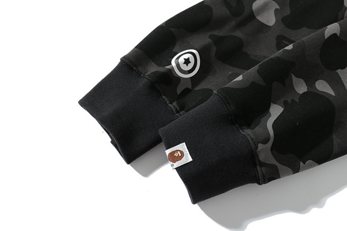 Two-Tone Camo Shark Tiger Head Double-Cap Zipper Hoodie 2 colors 28782843
