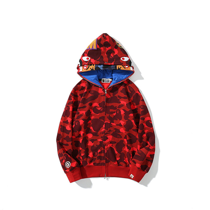 Two-Tone Camo Shark Tiger Head Double-Cap Zipper Hoodie 2 colors 28782843