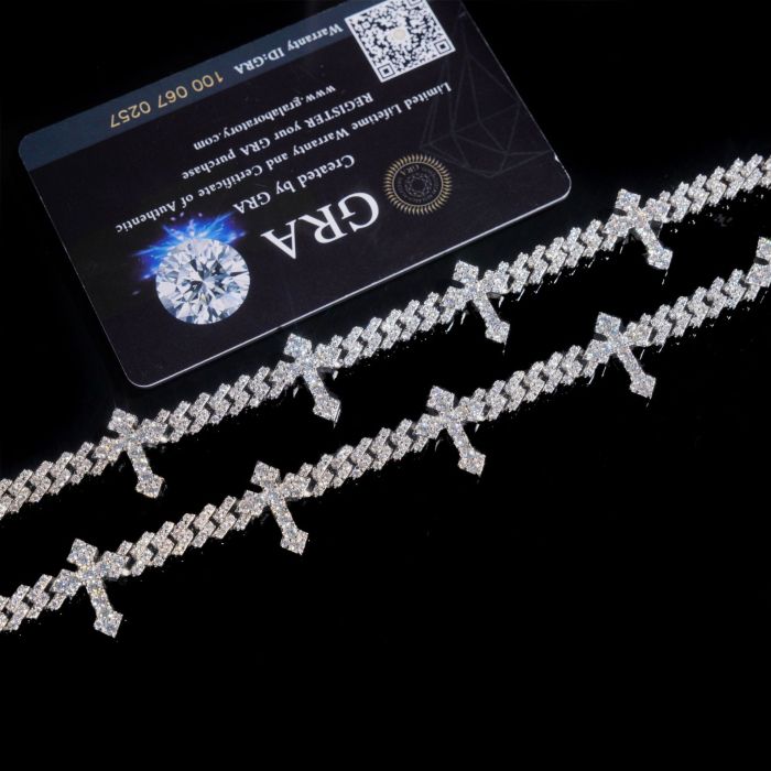 Silver Moissanite Cuban Cross Bracelet 28782918