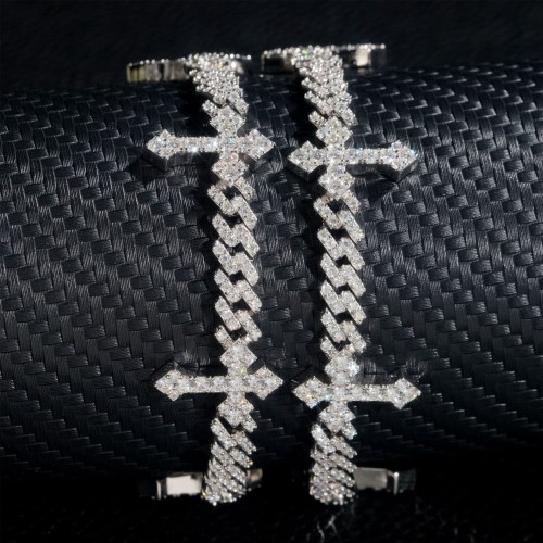 Silver Moissanite Cuban Cross Bracelet 28782918