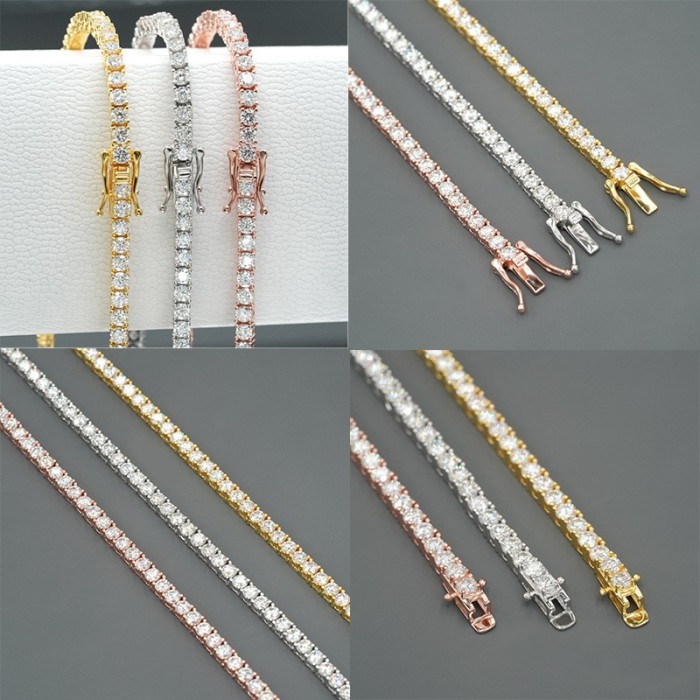 Silver-Set Moissanite 4mm Bracelet/Chain/Necklace 3 colors 28782993