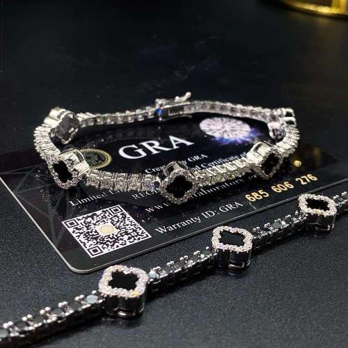 Silver Moissanite Black Agate Four-Leaf Clover Tennis Chain Bracelet 2 colors 28782955