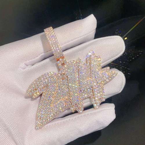 Silver-Set Moissanite Burr Letter Patchwork Pendant 3 colors 28782848