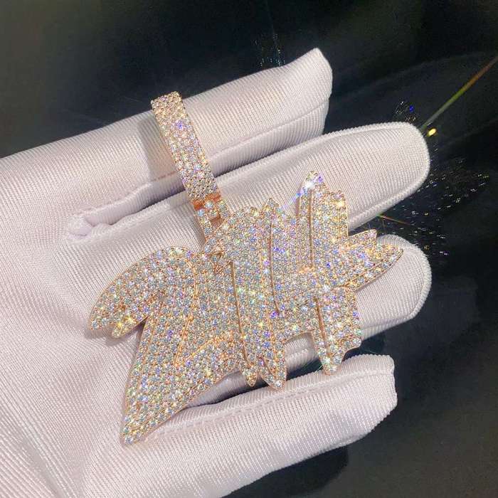 Silver-Set Moissanite Burr Letter Patchwork Pendant 3 colors 28782848