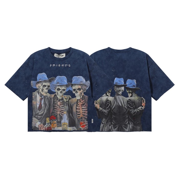 Suit Skull Friends Splash Ink Print Washed Tee 28874572