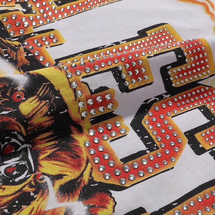 Roaring Brown Bear Rugby Hotfix Rhinestone Print Washed Tee 28874480