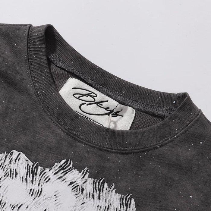 Evil Old Man Splash Ink Rhinestone Print Washed Tee 28874573