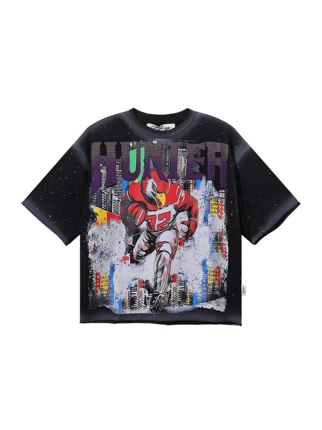 Red Eagle Rugby Splash Ink Rhinestone Print Washed Tee 28874566