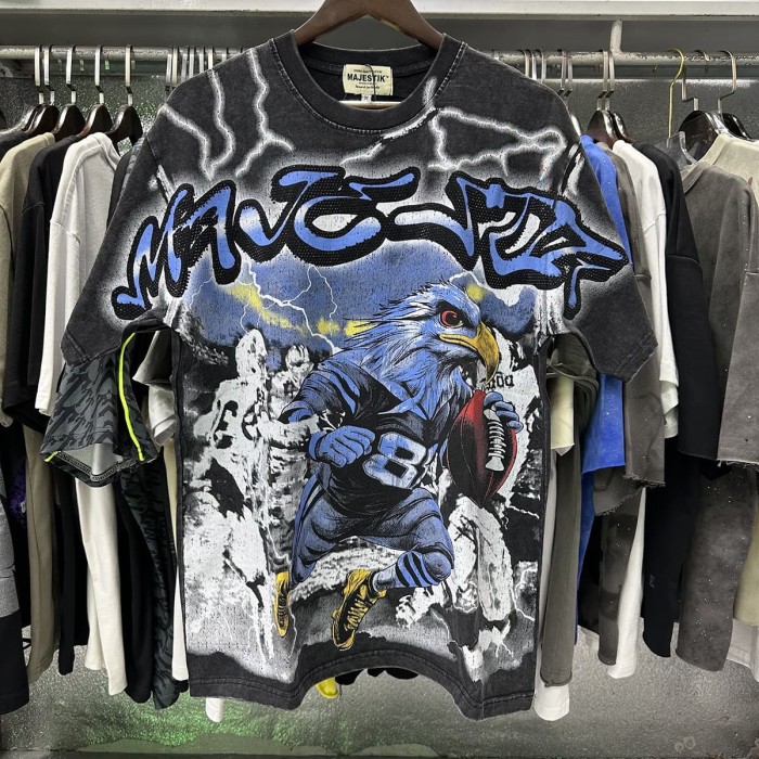 Thunder Eagle Rugby Player Print Washed Tee 28874484