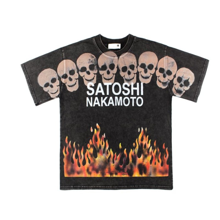 Flame Skull Print Washed Tee 28874711