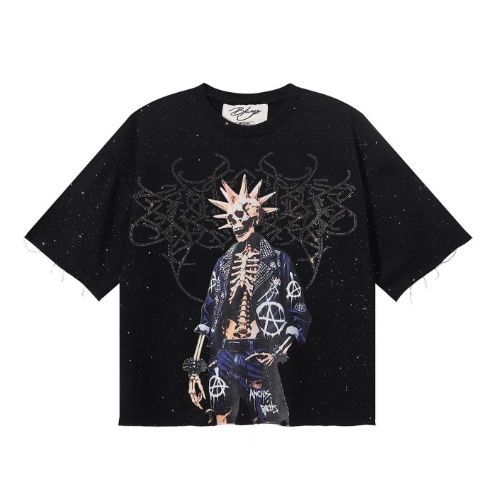 Punk Skull Splash Ink Rhinestone Print Tee 2 colors 28874561