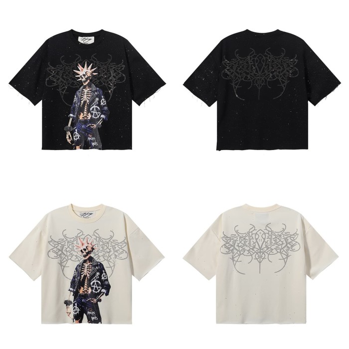 Punk Skull Splash Ink Rhinestone Print Tee 2 colors 28874561
