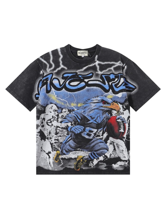 Thunder Eagle Rugby Player Print Washed Tee 28874484