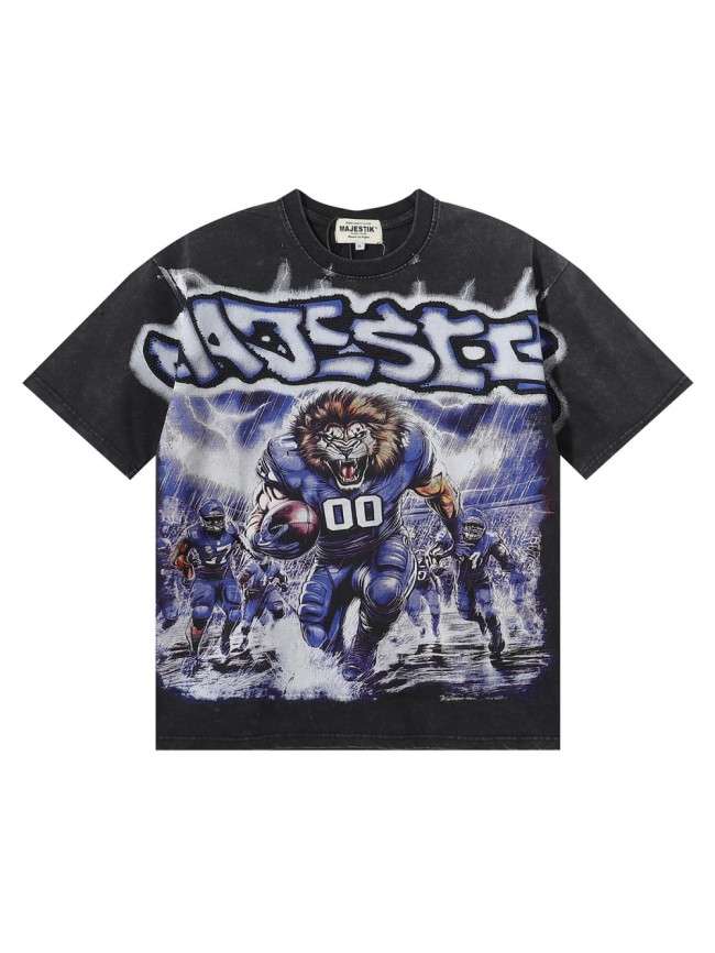Lion Rugby Player Print Washed Tee 28874481