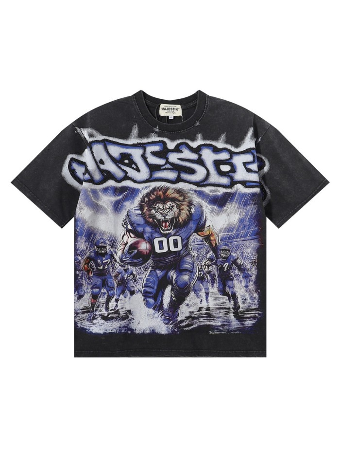 Lion Rugby Player Print Washed Tee 28874481