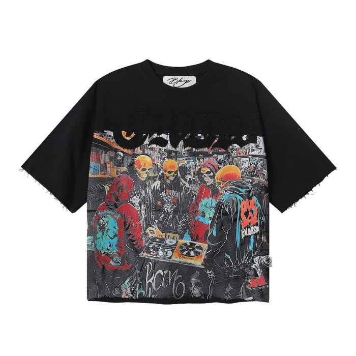 CD Skull Rhinestone Print Washed Tee 28874565