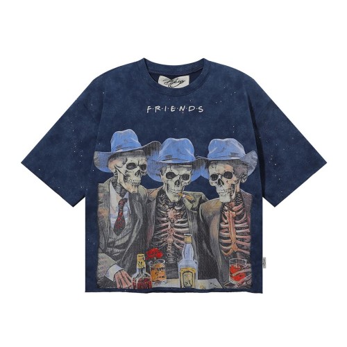 Suit Skull Friends Splash Ink Print Washed Tee 28874572
