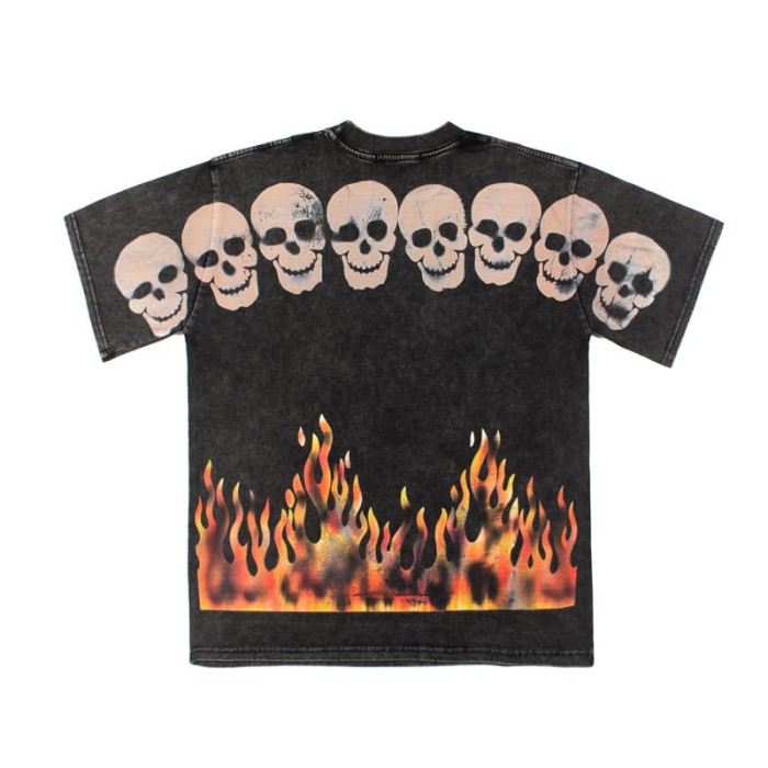 Flame Skull Print Washed Tee 28874711