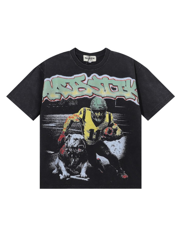 Bully Dog Skull Rugby Hotfix Rhinestone Print Washed Tee 28874476