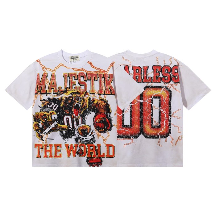 Roaring Brown Bear Rugby Hotfix Rhinestone Print Washed Tee 28874480