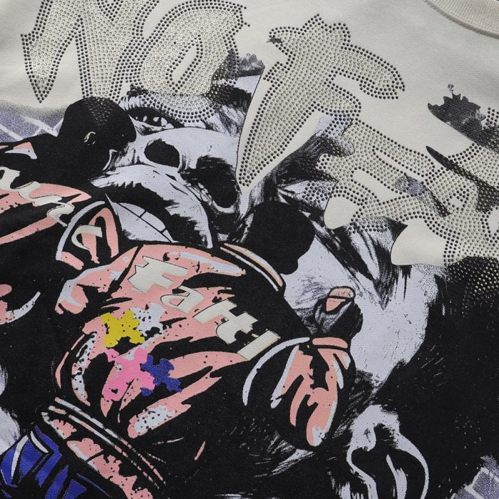 Street Art Rhinestone Print Washed Tee 28874567