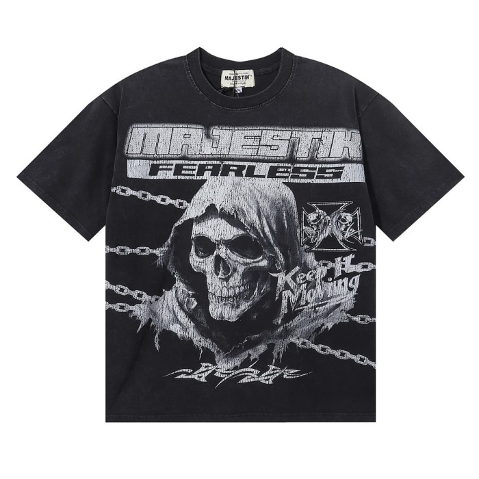 Grim Reaper Skull Chain Print Washed Tee 28874486