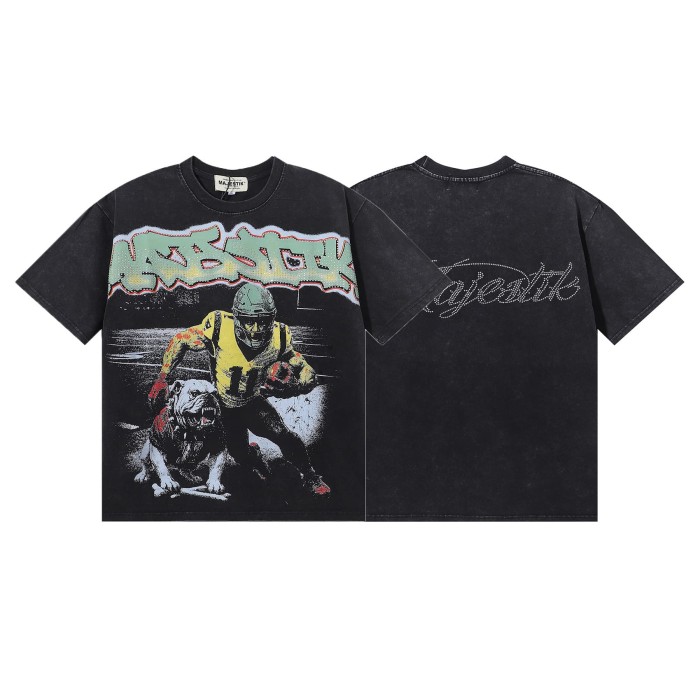 Bully Dog Skull Rugby Hotfix Rhinestone Print Washed Tee 28874476