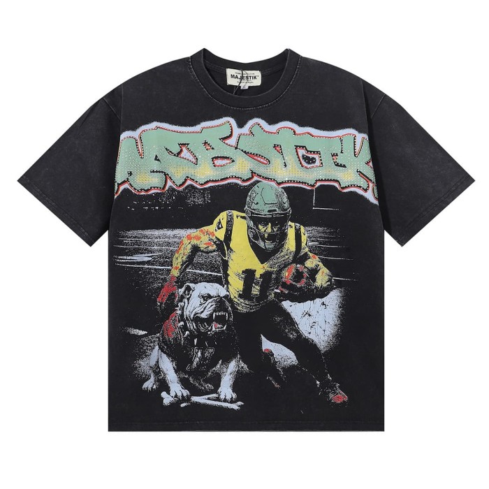 Bully Dog Skull Rugby Hotfix Rhinestone Print Washed Tee 28874476