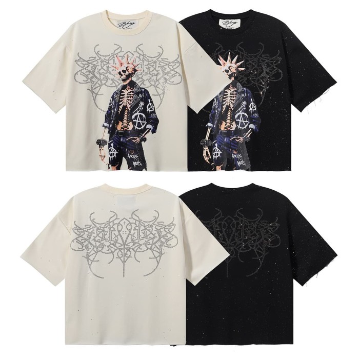 Punk Skull Splash Ink Rhinestone Print Tee 2 colors 28874561