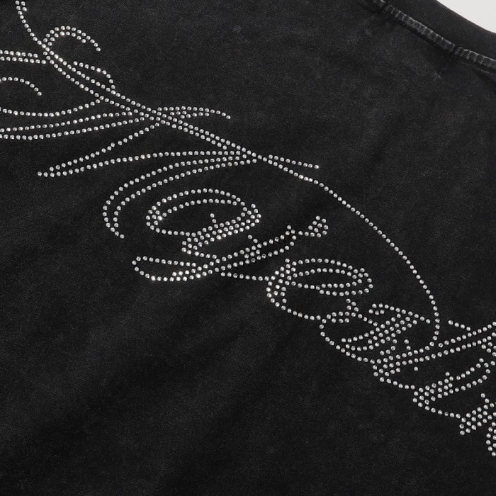 Bully Dog Skull Rugby Hotfix Rhinestone Print Washed Tee 28874476