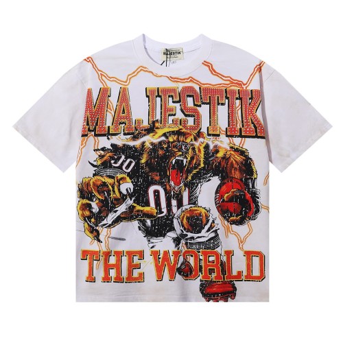 Roaring Brown Bear Rugby Hotfix Rhinestone Print Washed Tee 28874480
