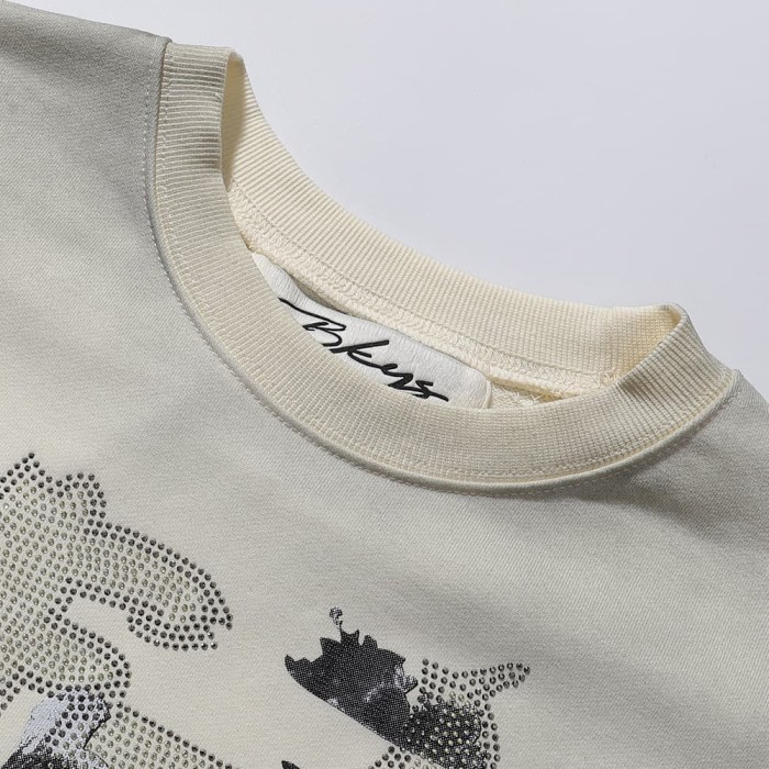 Street Art Rhinestone Print Washed Tee 28874567