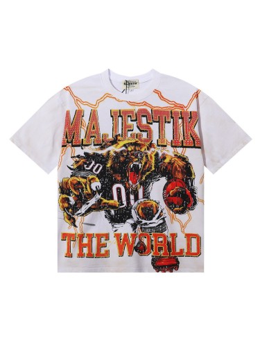 Roaring Brown Bear Rugby Hotfix Rhinestone Print Washed Tee 28874480