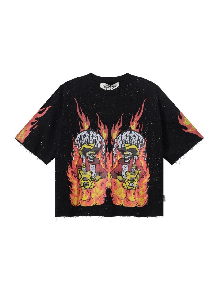 Mirror Skull Guitarist Splash Ink Print Tee 28874558