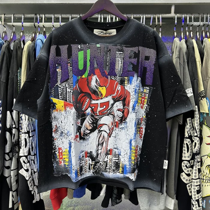 Red Eagle Rugby Splash Ink Rhinestone Print Washed Tee 28874566
