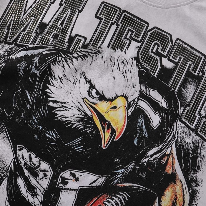 Eagle Rugby Player Hotfix Rhinestone Print Washed Tee 28874483