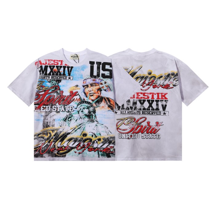 Statue of Liberty Hotfix Rhinestone Print Washed Tee 28874479