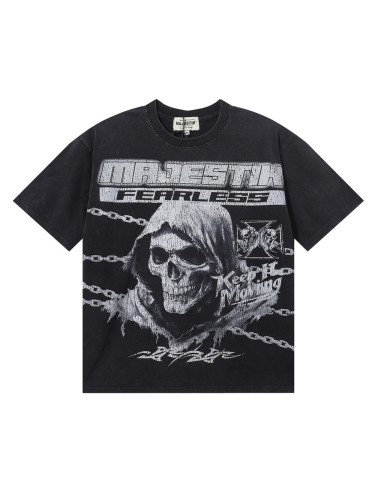 Grim Reaper Skull Chain Print Washed Tee 28874486