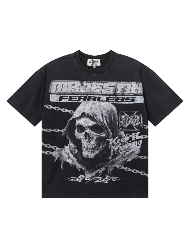 Grim Reaper Skull Chain Print Washed Tee 28874486