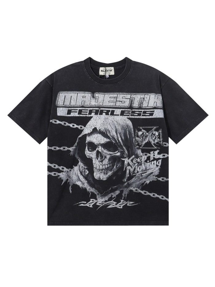 Grim Reaper Skull Chain Print Washed Tee 28874486