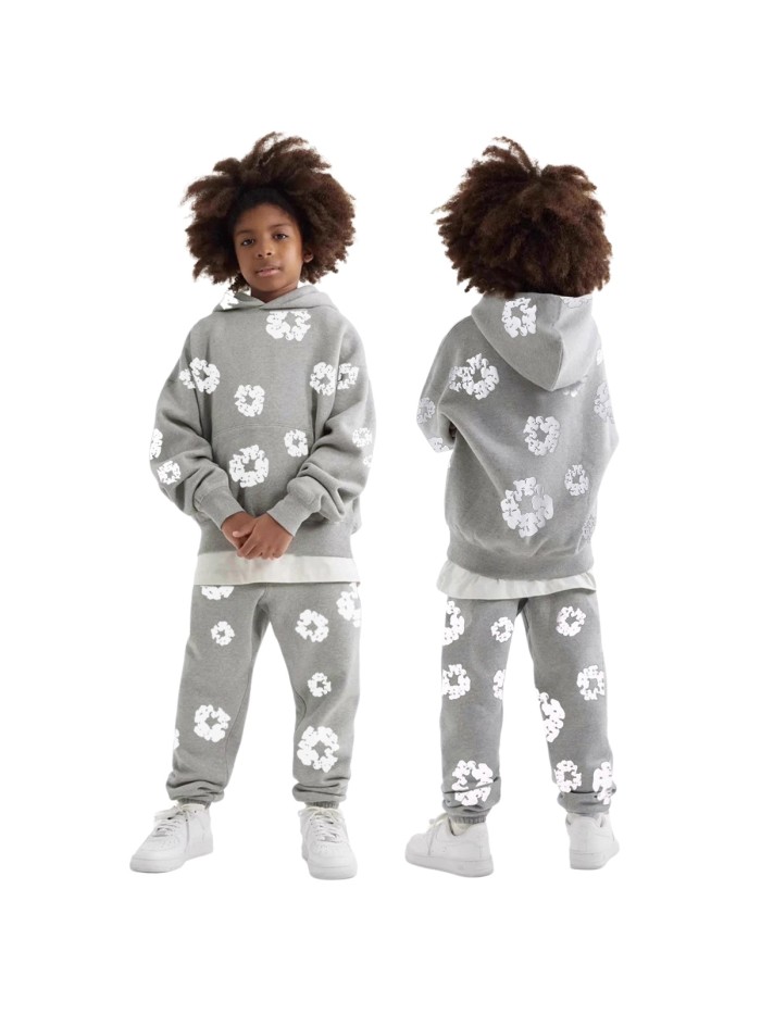 Kapok Foam Print Hoodie & Pants Set for Kids 5 colors
