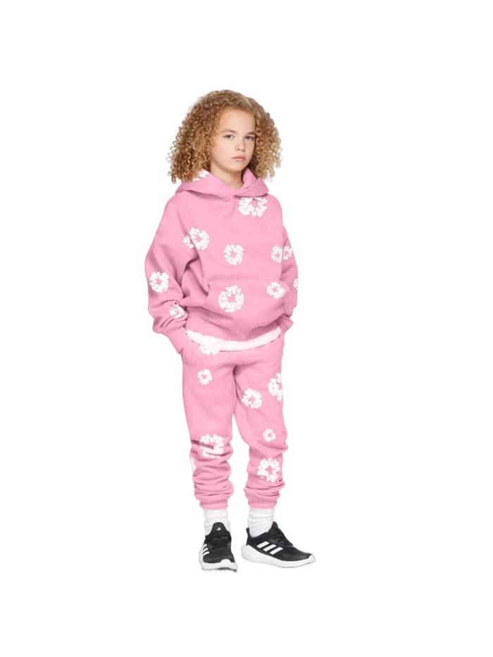 Kapok Foam Print Hoodie & Pants Set for Kids 5 colors