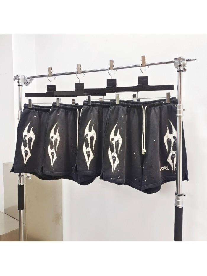 [Big & Tall for weights up to 260 lbs]1:1 quality version Flame Splash Ink Print Washed Shorts with NFC tag 28889899