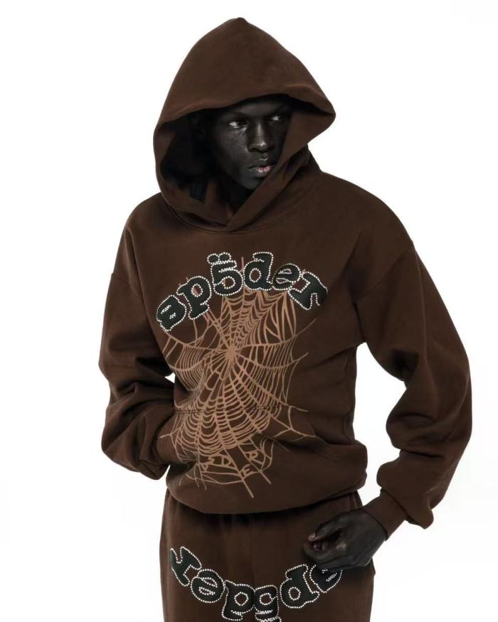 [Big & Tall for weights up to 220 lbs]1:1 quality version Rhinestone Black Letter V2 Brown Hoodie & Pants Set 28893165